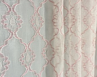 Pink Lace Curtains - 6 panels available - Vintage Long Sheer Blush Pastel Pink