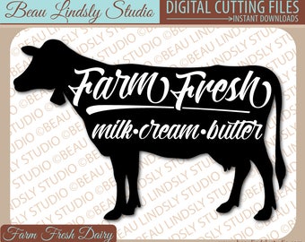 Milk Cow SVG, Country Cow Clipart, Farm Fresh Milk SVG File For Silhouette Pattern, SVG File For Cricut Projects, svg Format File, dxf File