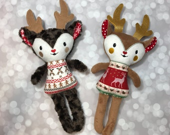 Christmas Reindeer Softie / Christmas Reindeer Doll / Stuffed Reindeer / Plush Toy / Christmas Decoration / Christmas Decor / Ready to Ship