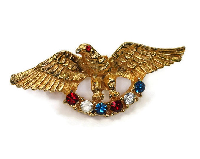 Eagle Pin Red White Blue Rhinestone Patriotic Vintage