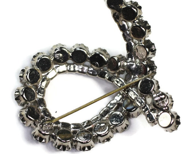 Black and Clear Rhinestone Brooch Looped Design Unusual Vintage