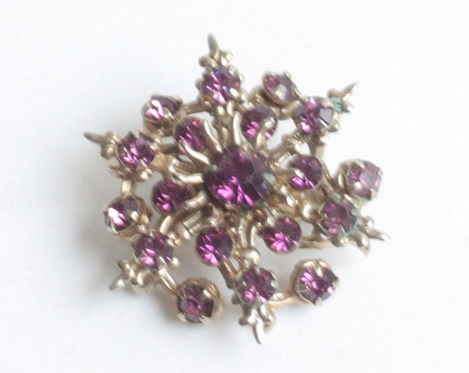 Purple Rhinestone Atomic Style Pin or Pendant Layered Dimensional Smaller Vintage