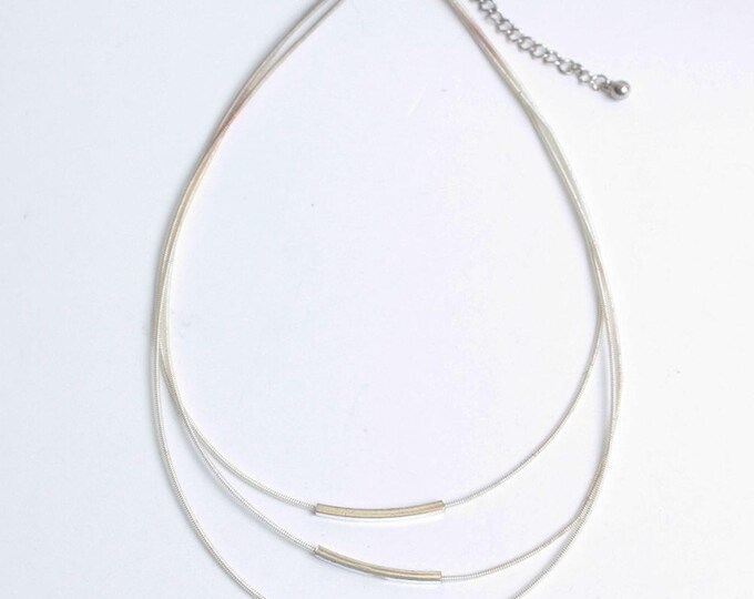 Silver Tone Snake Chain Three Strand Necklace Center Focal Slide Vintage