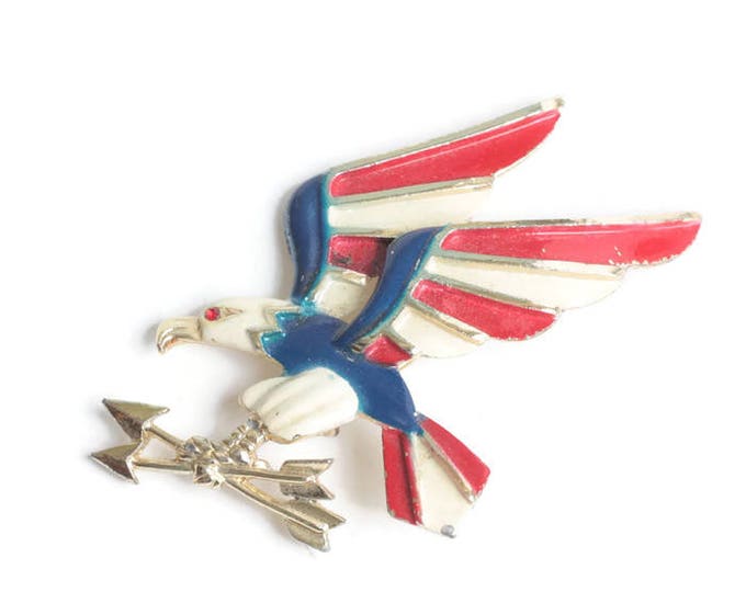 Enameled Eagle Brooch Red White Blue Patriotic Vintage