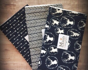 Navy blue & white rustic deer and arrow burp cloth set - pack of 3