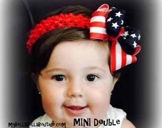 Flag Hairbow, American Flag Bow, Patriotic hairbows, Red White and Blue bow, Double Layered Bows, Boutique Bow, Stars and Stripes Bow, USA