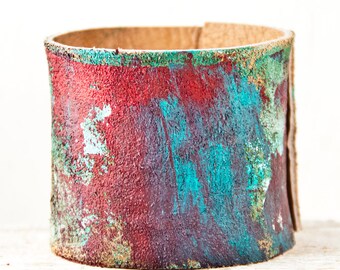 OOAK Leather Cuffs Wristbands - Bohemian Bracelet Gypsy Multi colored Jewelry
