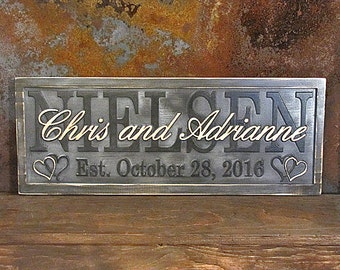 Personalized Wedding Gift Family Name Signs CARVED Custom 3D Wood Sign Last Name Plaque Established Sign Lovejoystore Distressed Grey Gray