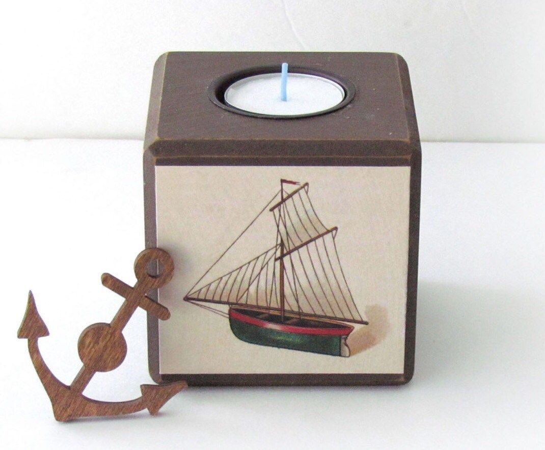 Vintage Sailboat Tea light Holder Nautical Brown by WalterSilva