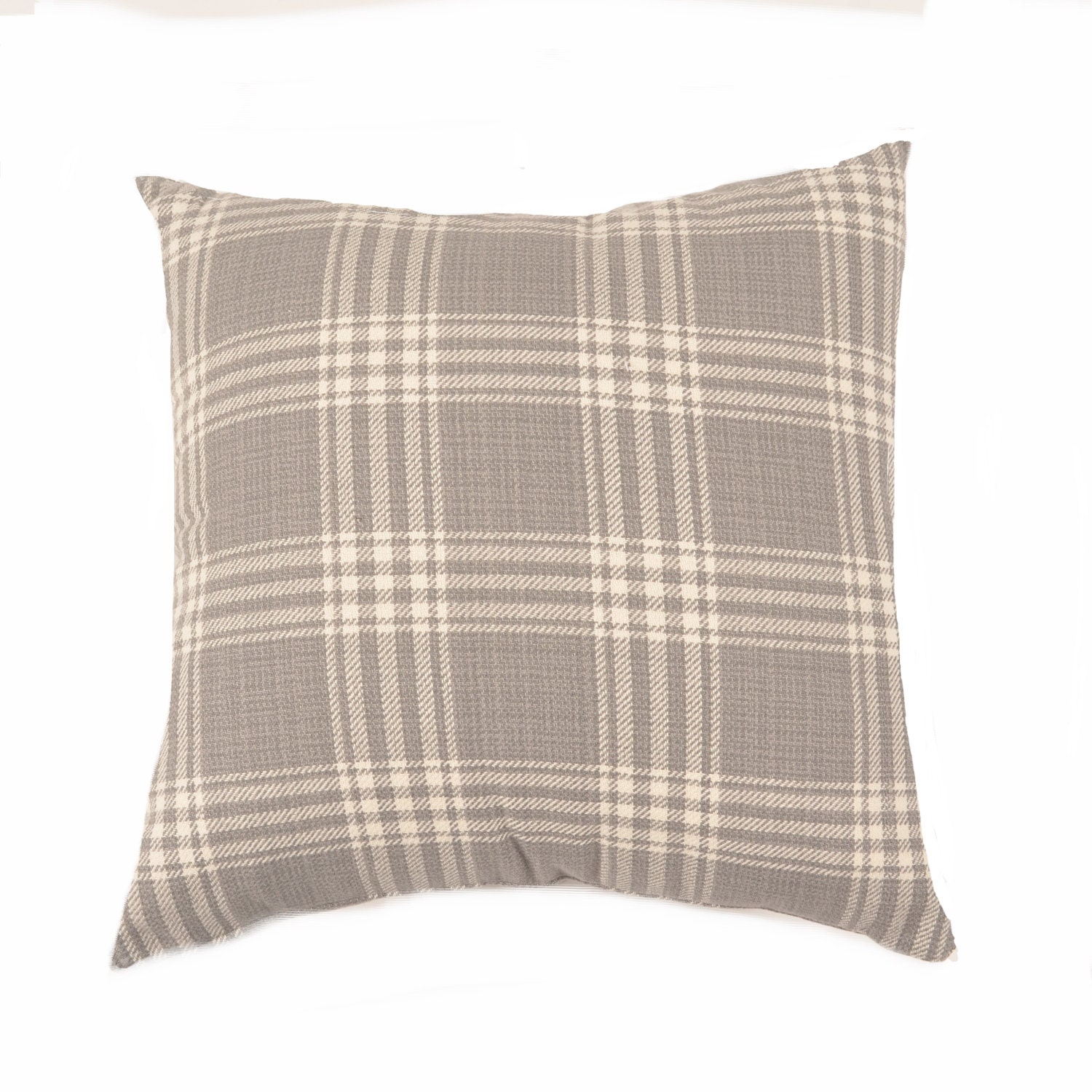 Gray Plaid Woven Pillow Cover 100 Cotton 18 x 18 20 x