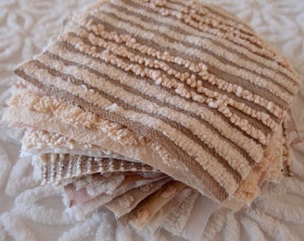 Vintage Chenille Fabric Quilt Squares - 20 - 6" RARE Mocha, tan, brown chenille, all different - 500-94