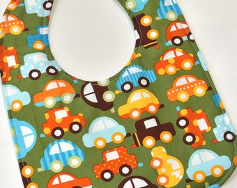 Toddler Boy Bib Baby Bib for Toddler Gift Idea, Colorful Cars, Boy Bibs, Reversible Bib, Soft Flannel Backing