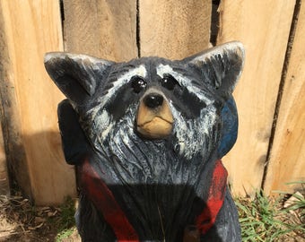 Backpacking Raccoon Chainsaw Carving