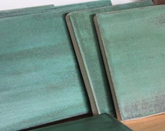 Handmade Stoneware Field Tiles - Matte Glaze Old Copper Patina Green - (6) 4 x 8 & (2) 4 x 4