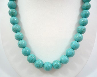 Turquoise Necklace Gemstone Necklace Light Blue Turquoise Necklace Blue Turquoise Bead Necklace Turquoise Strand Large Bead Necklace