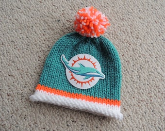 MIAMI DOLPHINS Baby Hat, Football Baby Hat, Hand Knitted Baby Hat, Florida Baby Hat, Baby Hat, Dolphins, Florida, Miami, Dolphins Baby
