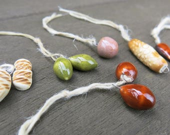 Ceramic Focal Beads Pendants Porcelain Variety of Nine Mixed Lot, Handmade Artisan Pottery by Licia Lucas Pfadt
