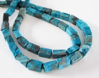 Ocean Jasper Beads - Cube Nugget Beads - 3D Blue Turquoise Rectangle - Smooth Large Center Drilled Gemstone - 16" Strand - DIY Craft Beads