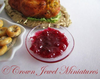1:12 Fancy Bowl of Whole Cranberry Sauce by IGMA Artisan Robin Brady-Boxwell - Crown Jewel Miniatures