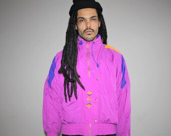 1990s Vintage Puma Pink Colorblock Hip Hop Windbreaker Jacket - 90s Windbreakers - 90s Clothing - MV0059