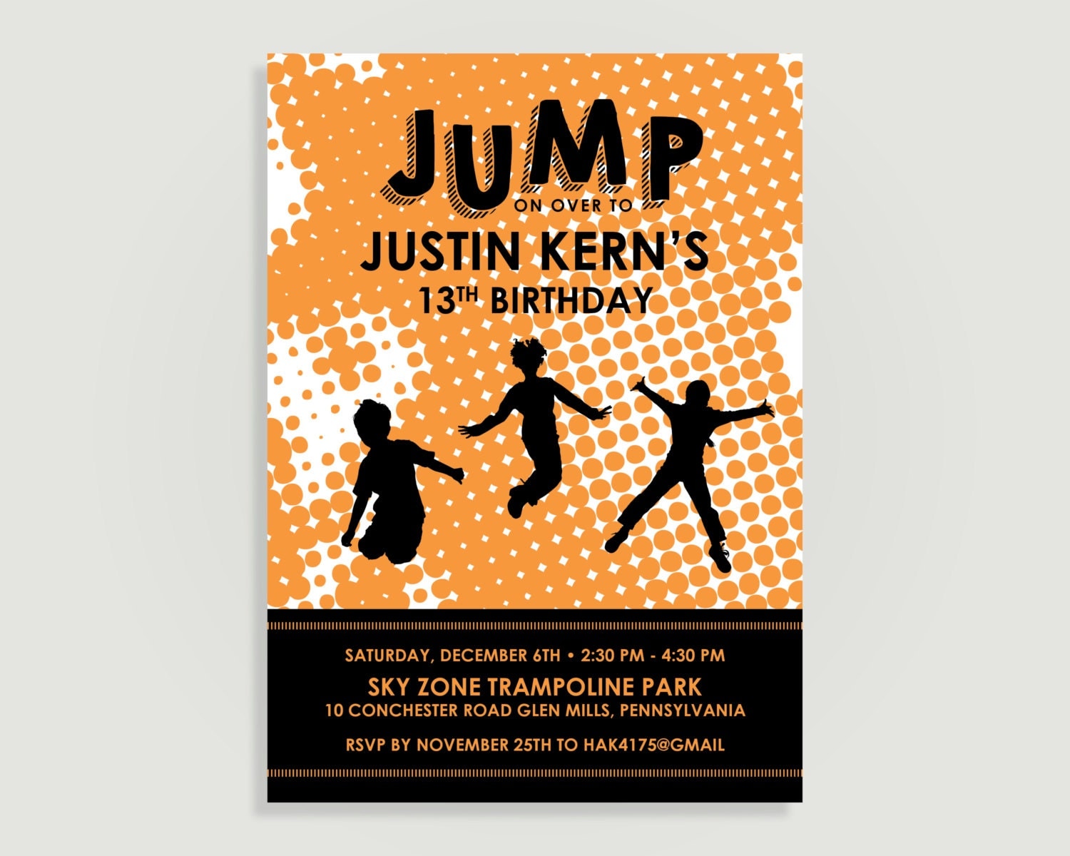 Trampoline Birthday Invitation Jump Park Personalized
