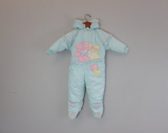 Vintage Children's Mint Blue Bear Snowsuit by Good Friends 2T 24 Months