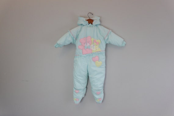 Vintage Children's Mint Blue Bear Snowsuit by Good Friends 2T 24 Months