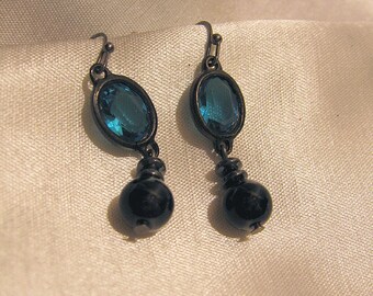 Aqua Black Pearl Hematite Drop Earring
