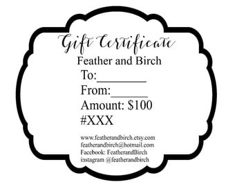 Feather and Birch Gift Card Certificate Voucher