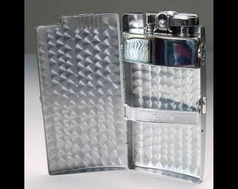 Vintage Ronson PAL Cigarette Case Lighter Combo Chrome 1949 Deco Engine Turned