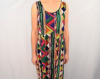 Vintage JAMS WORLD Hawaiian Aloha Colorful Geometric Dress Made in Hawaii Size M