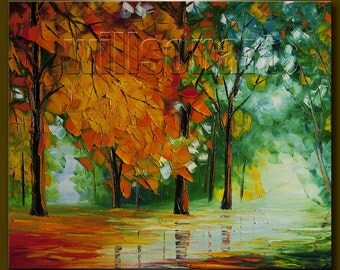 Original Seasons Tree Landscape Painting Oil on Canvas Textured Palette Knife Contemporary Modern Art 20X24 by Willson Lau