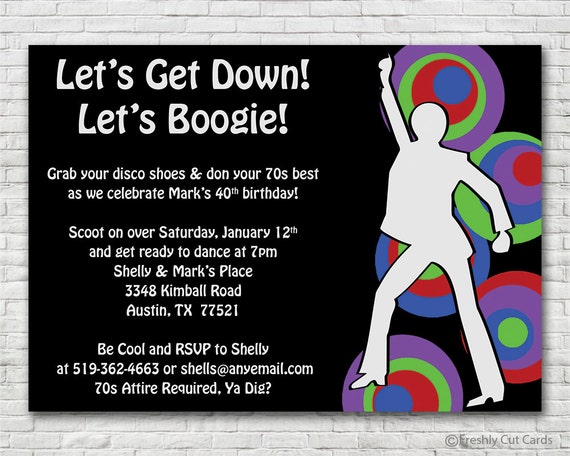 Black and Neon 70s Invitation - Printable or Printed (w/ FREE Envelopes) Il_570xn