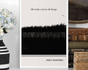 Large Art Poster, “Walt Whitman” Quote Literary Art Prints, Minimalist Illustration, Large Wall Art Quote Prints, Vertical Living Room