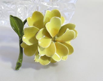 Vintage Yellow Enameled Metal Flower Pin Brooch