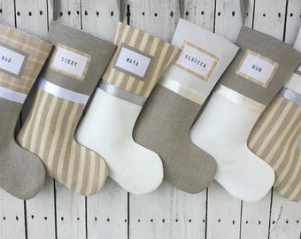 Christmas stockings in dreamy creams, champagnes and grays, costal stockings, ivory collection , vanilla stockings