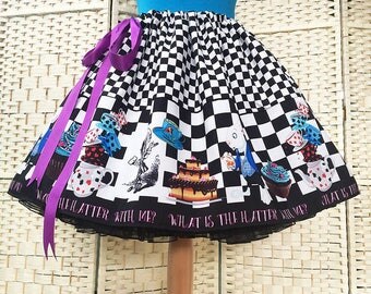 Mad Hatter Skirt, Fantasy Clothing, fantasy skirts,Mad hatters Tea Party skirt, Alice In Wonderland Skirt By Rooby Lane