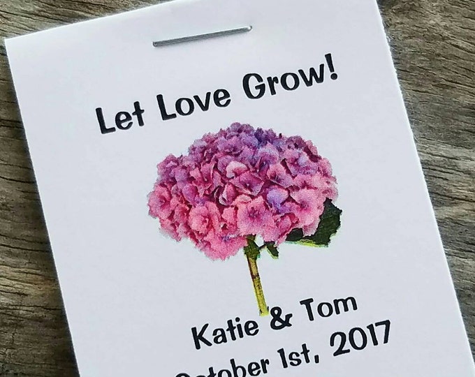Mini Pink or Blue Hydrangea Design Flower Seed Favors - Bridal Shower Favors - Wedding Favors Personalized Shabby Chic Seed Packets