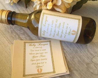 Mini Wine Bottle labels, Baby Shower or delivery gifts, Welcome Baby wine labels, Personalized Baby Shower Wine Labels. Set of 9.
