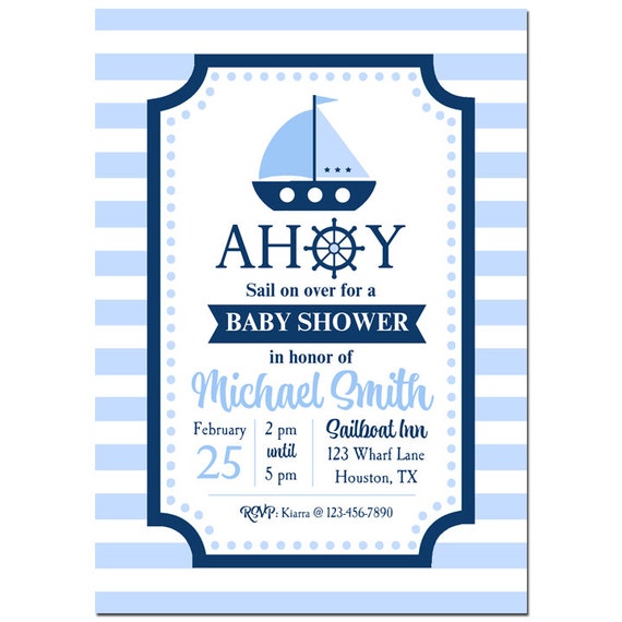 Boy Baby Shower Sailboat Invitation Printable or Printed with FREE SHIPPING - Birthday, Baby Shower, etc - Preppy Boy Nautical Collection Il_570xn