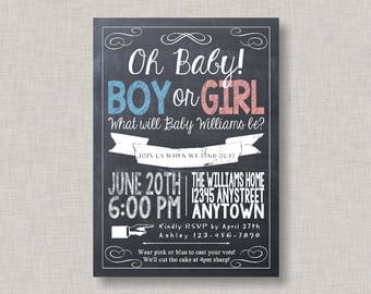 Gender Reveal Invitation, Gender Reveal Party, Gender Reveal Invite, Chalkboard