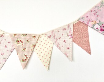 Pastel Shabby Chic Fabric Banners, Bunting, Garland, Wedding Bunting, Flags, Brush Pink, Peach - 3 yards (8th version)