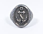Vintage 1980's Silver Stainless Steel Gothic Anchor Men's Ring