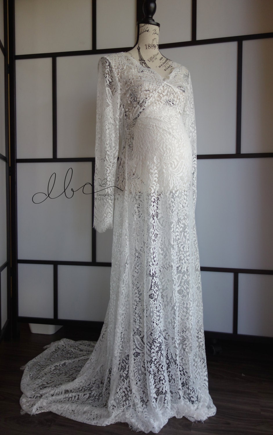 Rts White Lace Maternity Dress With Long Sleeves Floor 5160