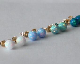 6mm Mulitple color fire opal gold earring studs, opal ball studs, 14K gold opal earrings, Opal jewelry, Bridesmaid gift, Birthday, Christmas