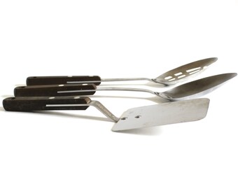 MW Stainless Steel Rubber Handle Spatula Slotted Spoon Kitchen Utensils