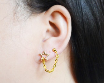 Gold Star Double Pierce Cartilage Earrings (Pair)