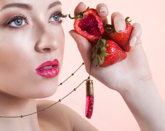Pink Agate Crystal Bullet Necklace