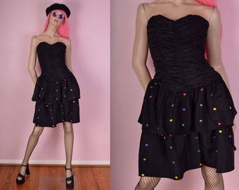 80s Polka Dot Party Dress/ US 8/ 1980s/ Strapless