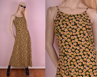 90s Floral Print Maxi Dress/ US 8/ 1990s